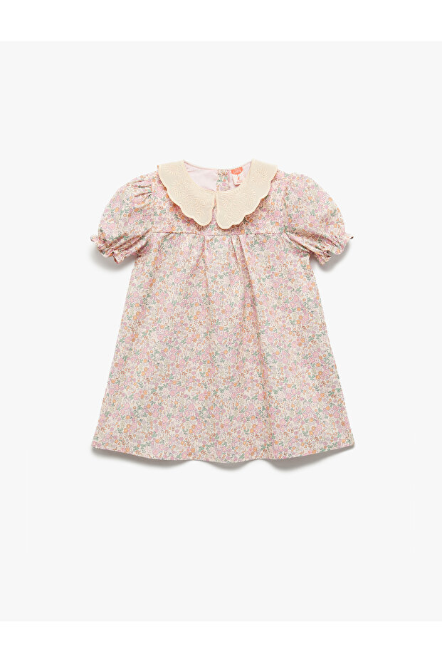 Cotton Short Balloon Sleeve Peter Pan collar A-Line Floral Mini Dress