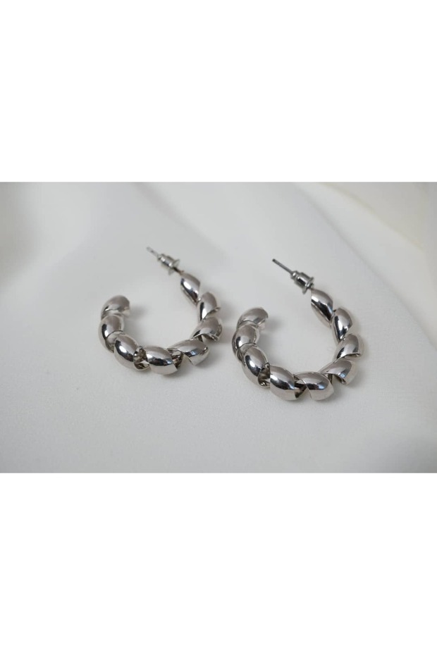 Kp163 Curly Hoop Earrings Silver (Diameter 20 mm)