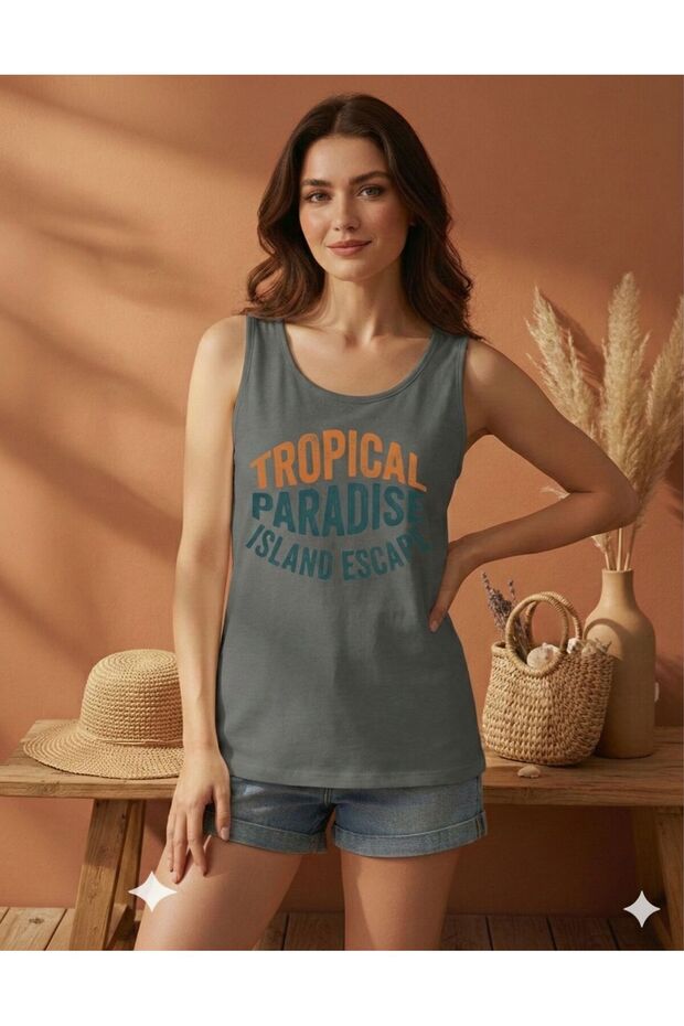 Tropical Paradise Printed Women's Off-Shoulder Strap Tshirt