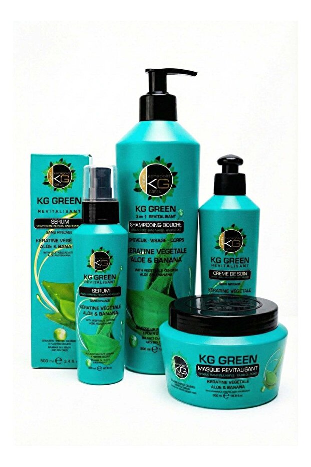 Keragold Green Professional Hair Set (4 Pcs) - Vegan Keratin, Aloe & Banana - Sulfate Free - Made in