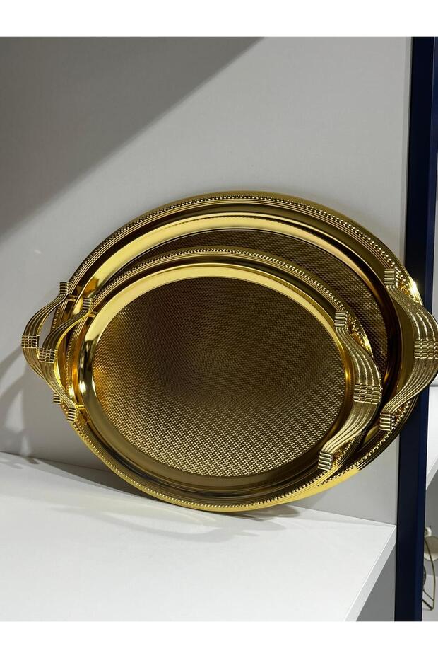 2-Piece Patterned Oval Gold Tray