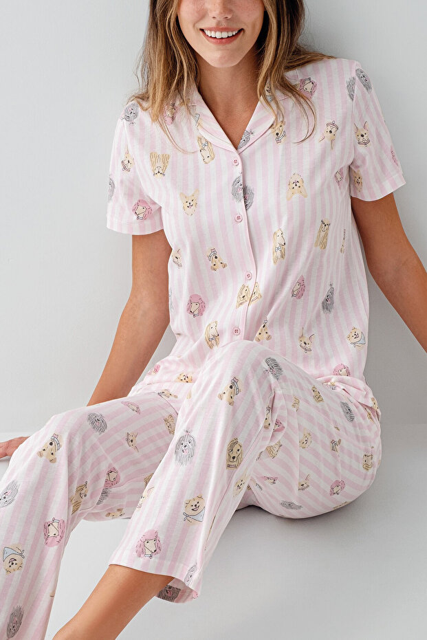 Kadın Pembe Gömlek Pijama - 3