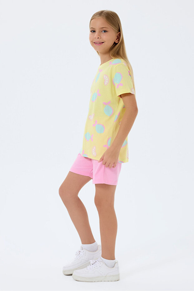 Kız Çocuk Sarı Şort Takım - 5