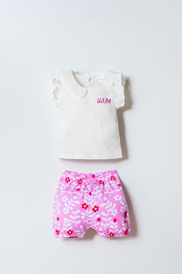Baby Girl Baby Collar Embroidered Summer Regular Fit White Baby Set Usb3004-C-V1