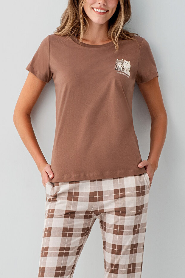 Γυναικείο Σετ Πιτζάμες Καφέ - 3