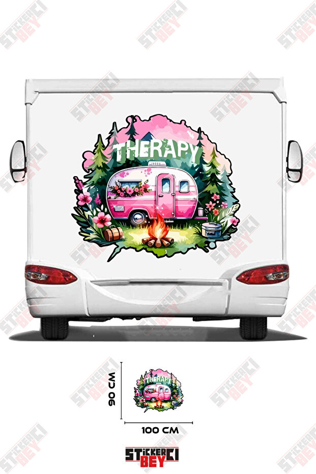 Therapy Written Tree and Caravan Visual Caravan Sticker Coating