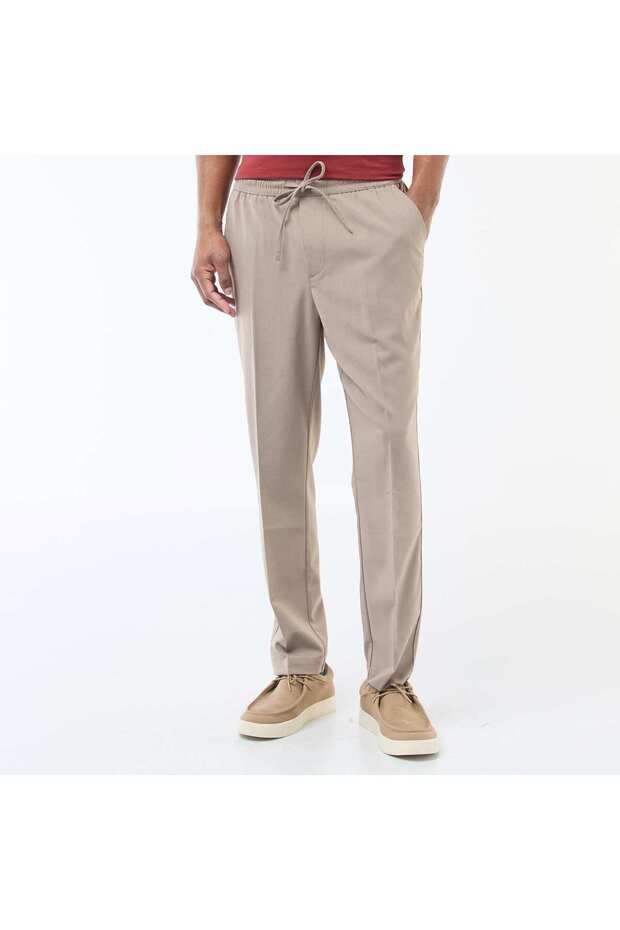 Solid Jogger-Style Trousers BEIGE - 2