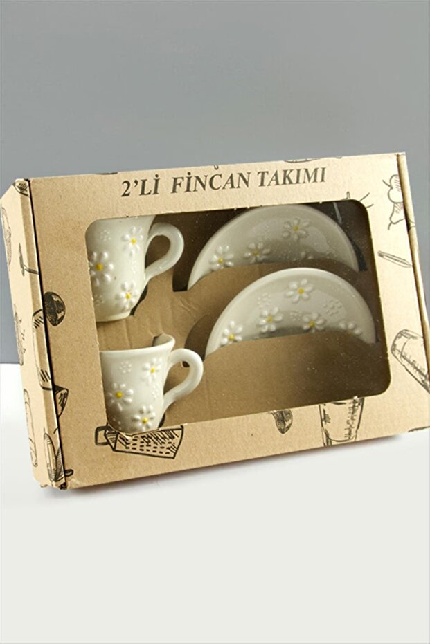 Daisy Patterned Ceramic Double Cup Set - 1