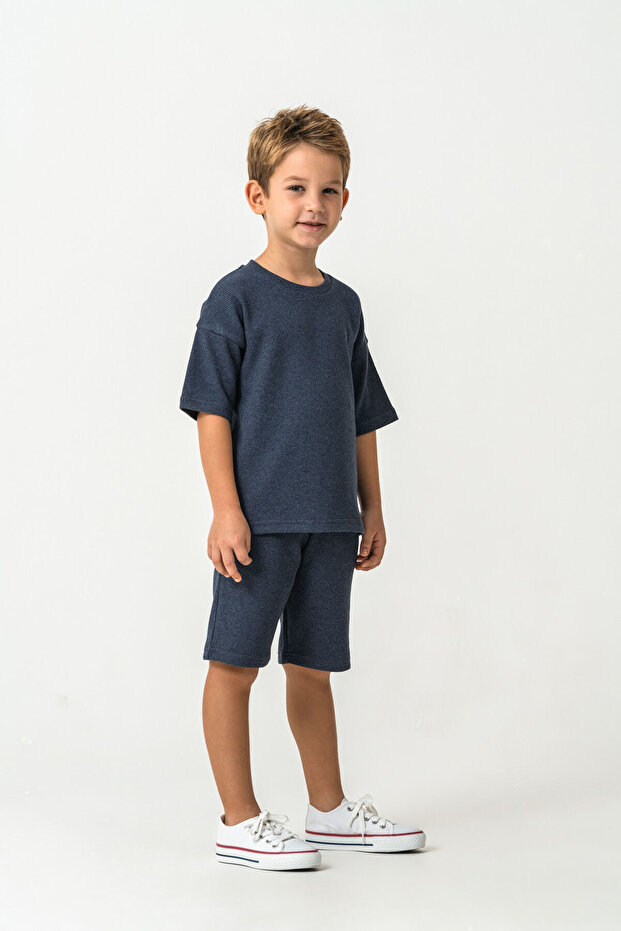 بدلة برمودا لون أزرق للأولاد - 5