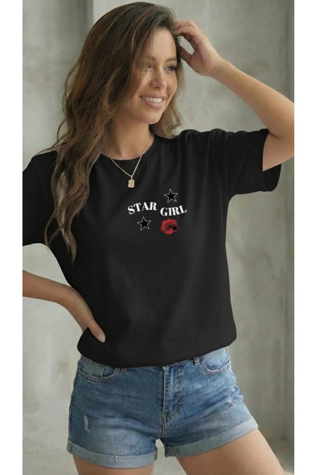 Women's Star Girl Printed Crew Neck Tshirt