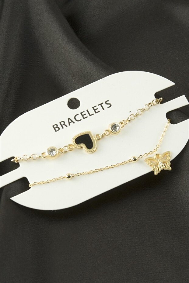 2 قطعة من سلسلة أساور على شكل قلب - 1