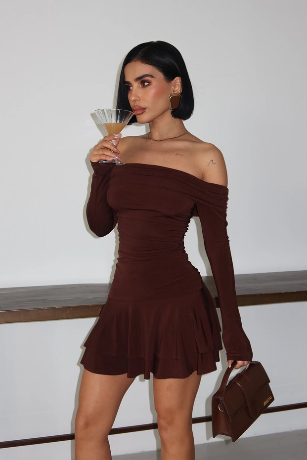 Madonna Collar Sandy Bitter Brown Mini Dress