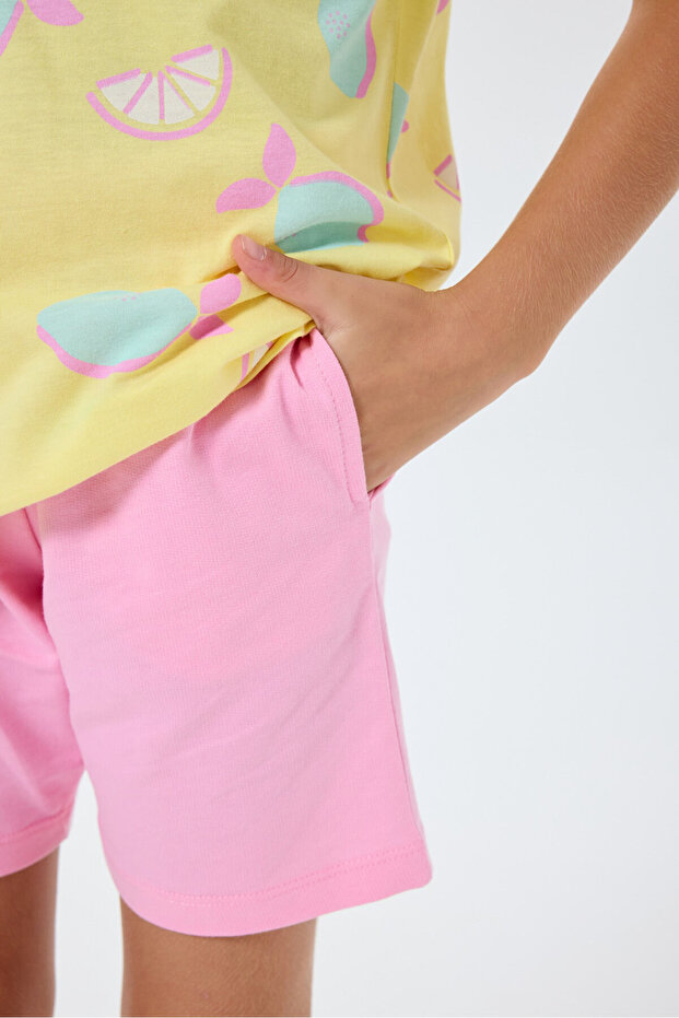 Kız Çocuk Sarı Şort Takım - 3