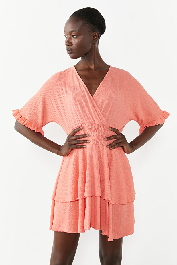 Katlı Mini Elbise - 6