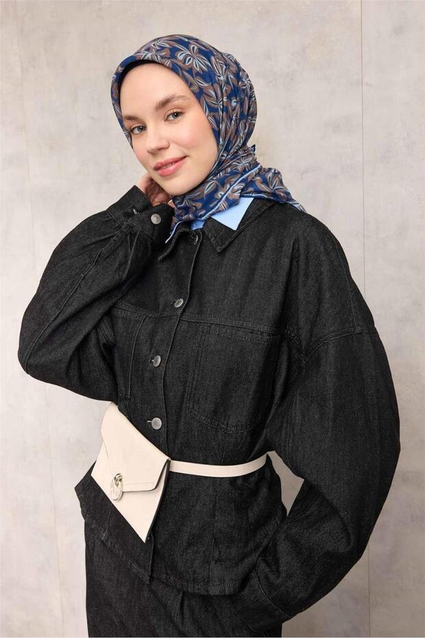 وشاح ناعم من القطن والبوليستر بنمط زهور زرقاء مضاد للانزلاق مقاس 90x90