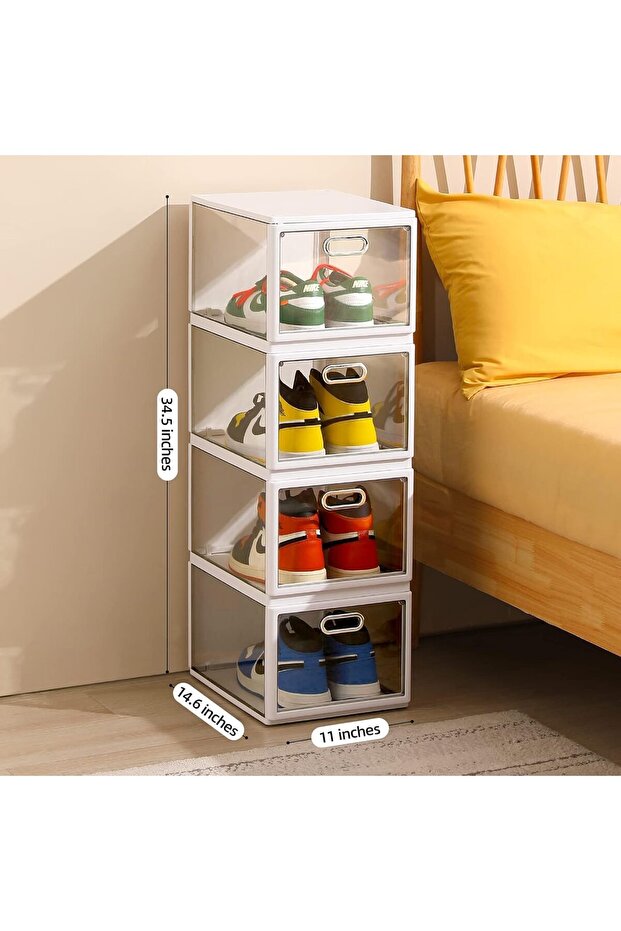 Transparent Shoe Boxes With Door, Foldable Stackable white - 1