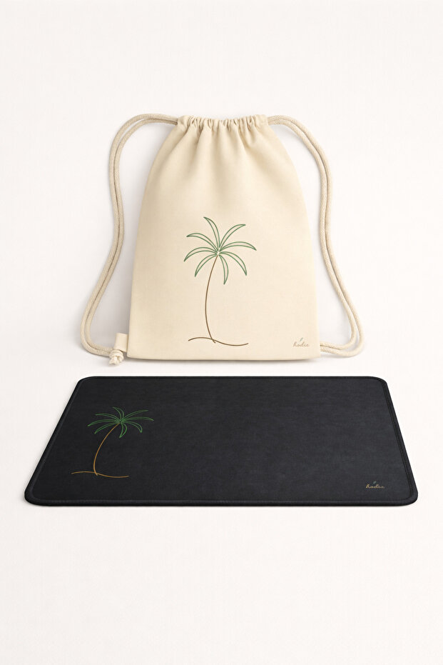 Palm Tree Patterned Raw Fabric Drawstring Backpack & Mousepad Set - 1