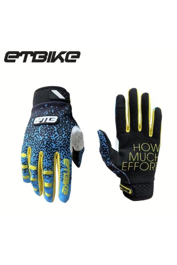 Etbike Bicycle Freeride Cross Gloves with Wrist Closure Four Seasons Long Finger Gloves Blue Large
