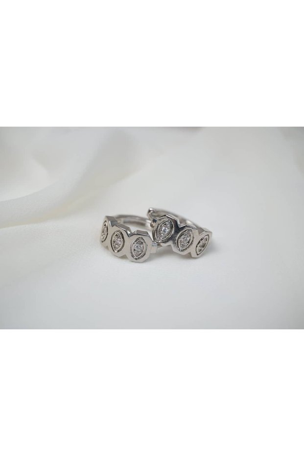 Kp176 Geometric Polygonal Hoop Earrings Silver