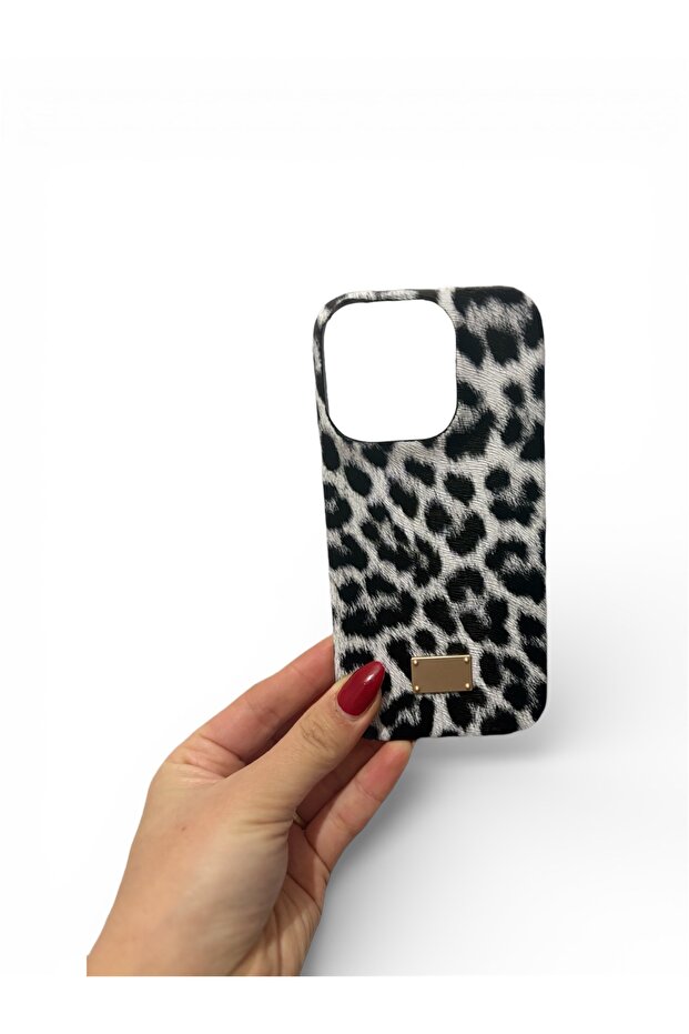 حافظة متوافقة مع آيفون 16 برو ماكس بنمط الفهد الأبيض - 1