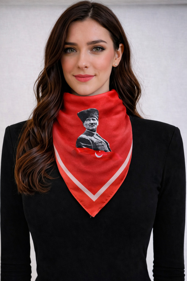 Ataturk Silhouette and Signature Square Neck Scarf