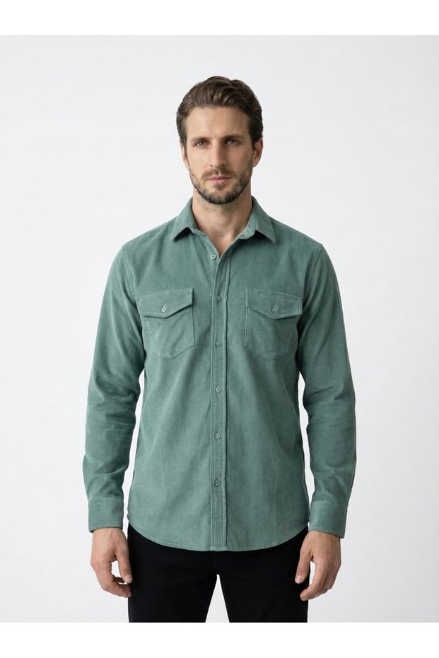 Ift Velvet Shirt with Pocket Flap – Regular Fit | Stylish, Timeless, Comfortable