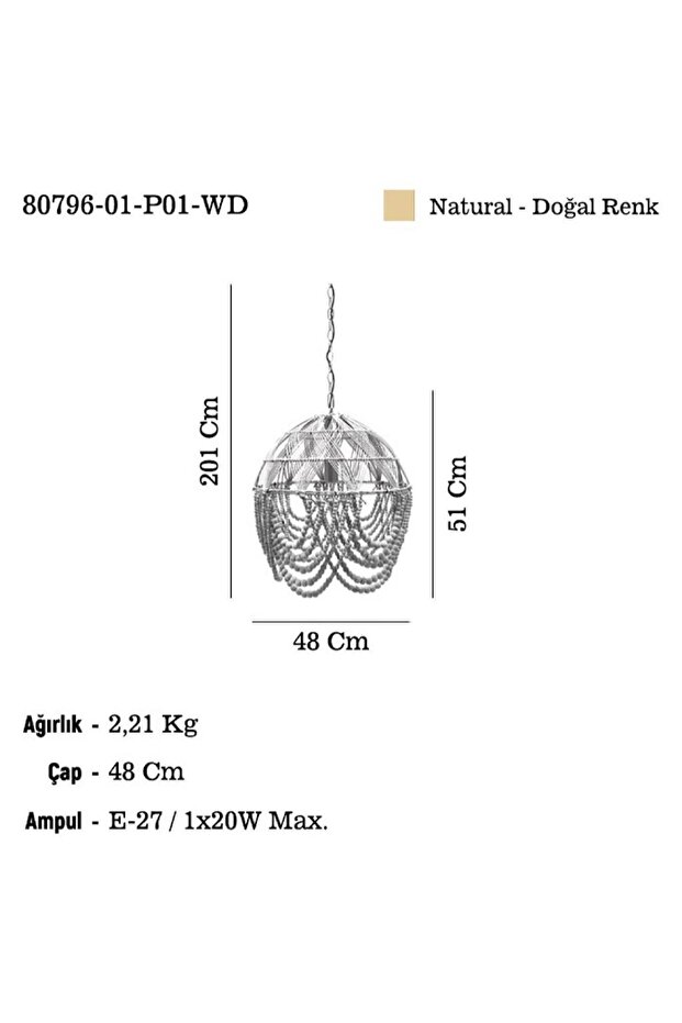 REVOLTA 01 AHŞAP AVİZE 1XE27 - 2