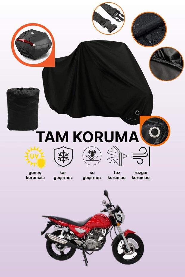 Black Rear Bag and Lock Compatible Mondial 150 Mcx Roadracer Compatible Motorcycle Tarpaulin