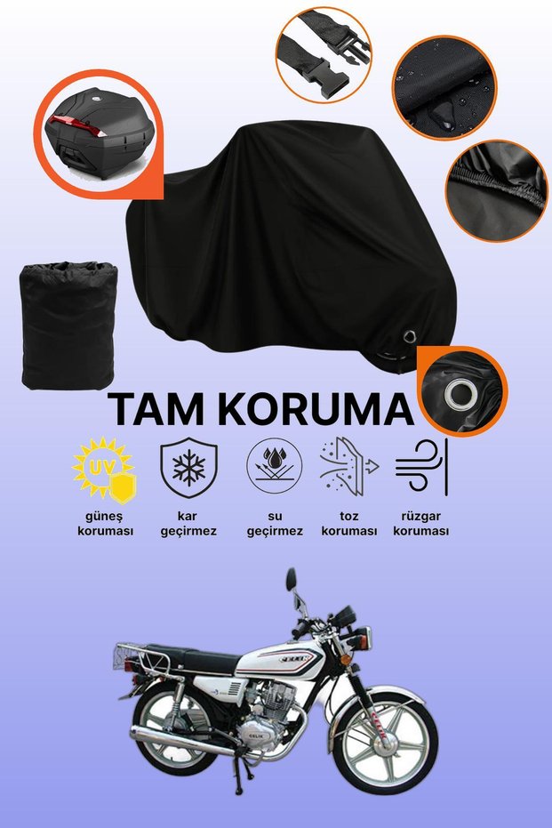 Black Rear Bag and Lock Compatible Steel Motor Classic 125 Compatible Motorcycle Tarpaulin