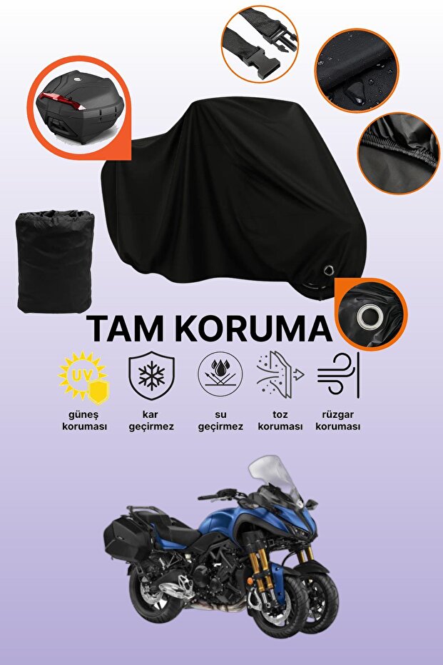 Black Rear Bag and Lock Compatible Yamaha Niken Gt Compatible Motorcycle Tarpaulin