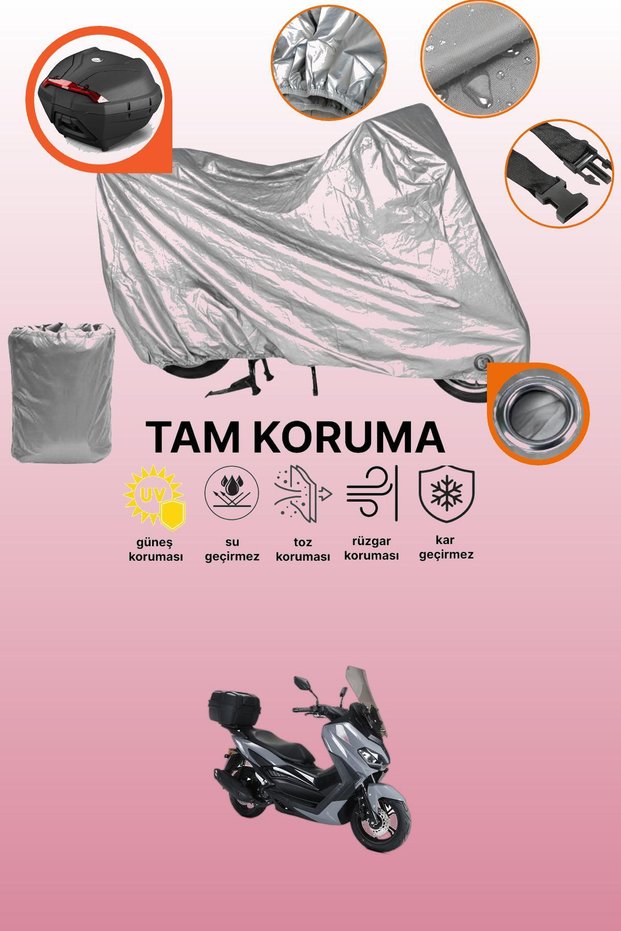 Gray Tail Bag and Lock Compatible Kuba Novax 200 Compatible Motorcycle Tarpaulin