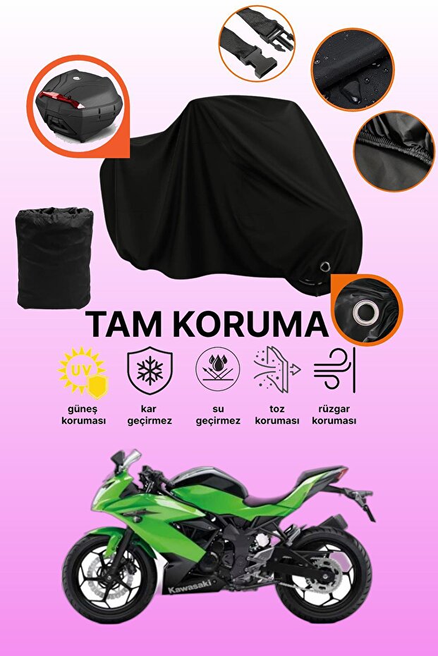Black Tail Bag and Lock Compatible Kawasaki Ninja 250Sl Compatible Motorcycle Tarpaulin