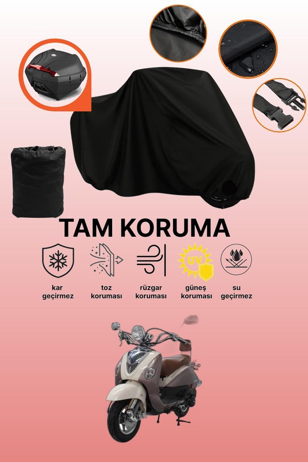 Mondial 125 Znu Compatible with Black Rear Case and Compatible Motorcycle Tarpaulin
