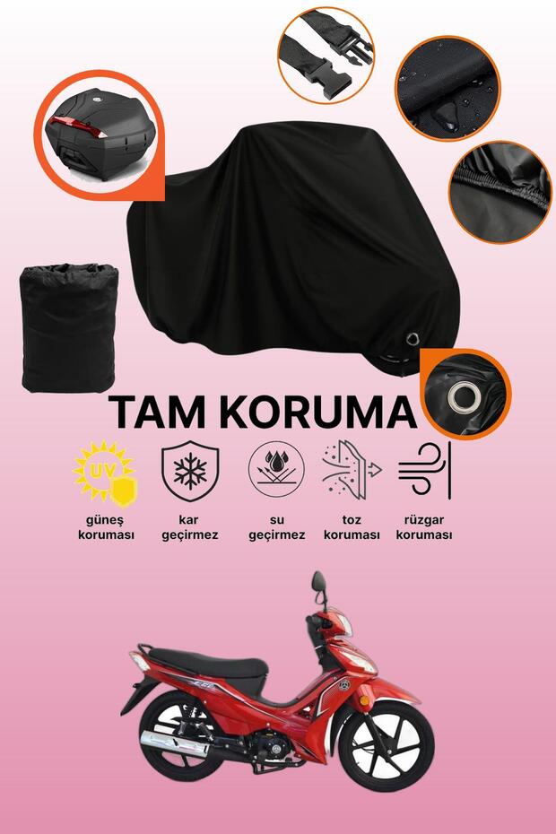 Black Rear Bag and Lock Compatible Kuba Ege 100 Compatible Motorcycle Tarpaulin