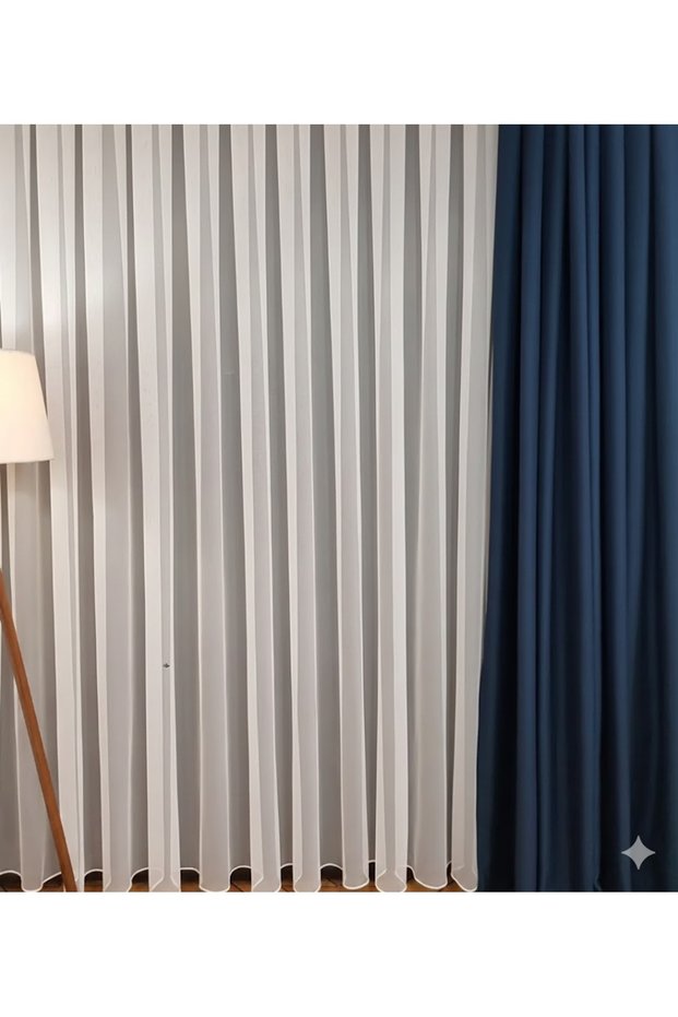 Plain Tulle Curtain with Tight Pleats, Honeycomb Textured Weighted Living Room Plain Tulle Curtain with Tight Pleats