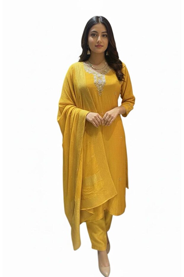 Yellow_muslinsilk_readymade_suit