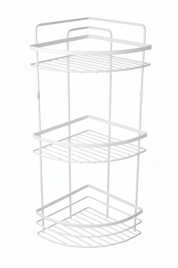 3-Tier Bathroom Shower Corner Shelf Rack White Color