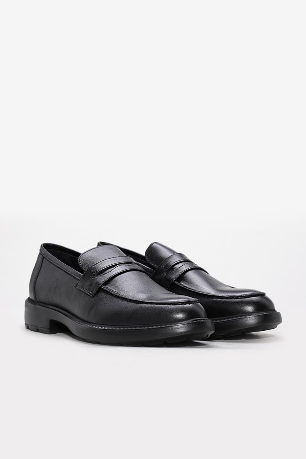 Black Inside and Outside Genuine Leather Eva Sole Classic Men's Shoes Tg092141314501