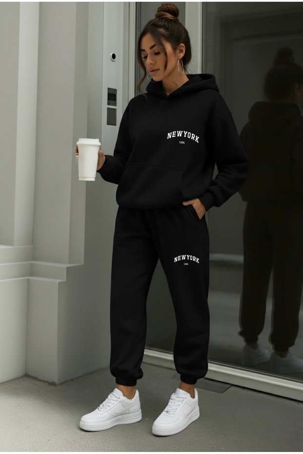 New York Usa Printed Unisex Women/Men Hooded Oversize Bottom/Top Tracksuit Set