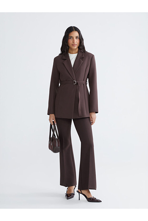 Brown Slim Fit Flared Leg Women's Trousers