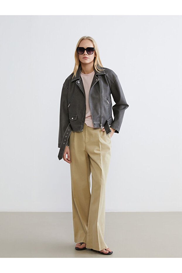 Shirt Collar Women's Leather Look Jacket