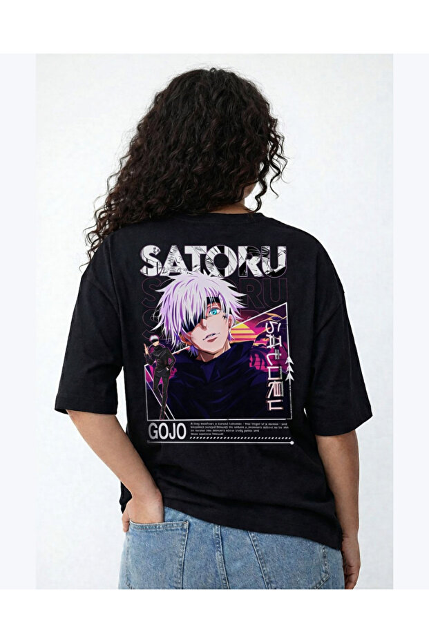 Satoru Anime Printed T-Shirt, Oversized Unisex Black Tee Shirt Kids / Adult