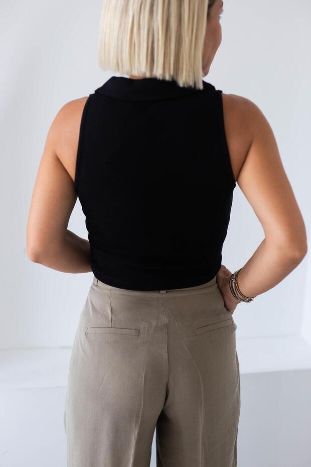 3697 Collared Ribbed Crop - 3