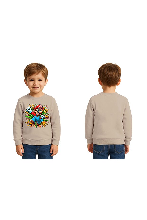 Unisex Super Mario Printed Children's Sweatshirt 3 Thread Raised
