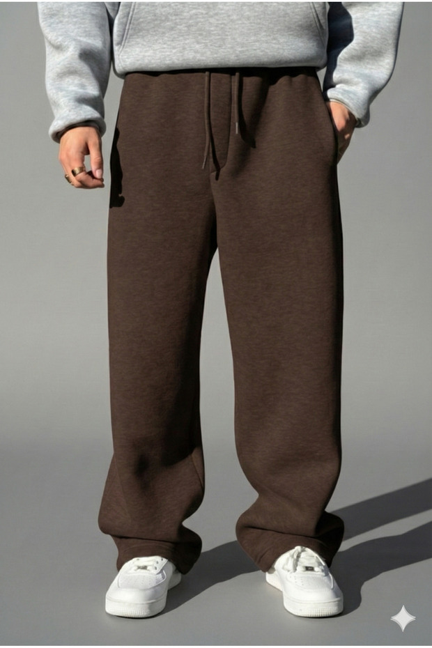 Unisex 3-Yarn Thick Winter Fleece-Lined Baggy Sweatpants | Oversized Relaxed Fit Normal Waist Jogger Pants