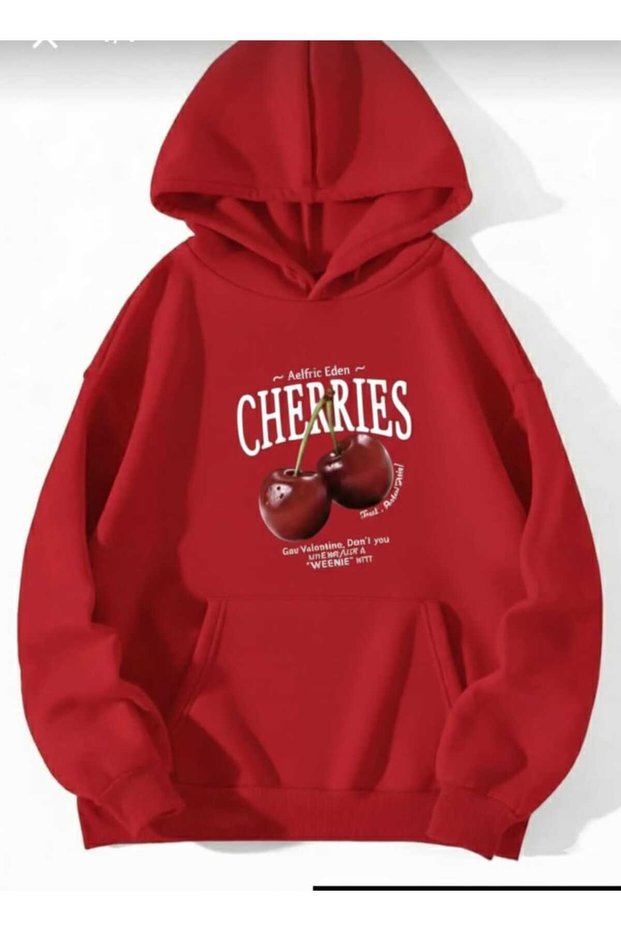 Unisex Men/Women Cherries Colorful Custom Printed Cotton Oversized Hooded Sweatshirt