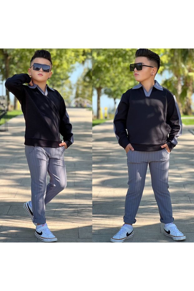 Holiday Brother Combination – Stylish Striped Set for Girls and Boys | 6/16 Years Old - 31601 (Male)