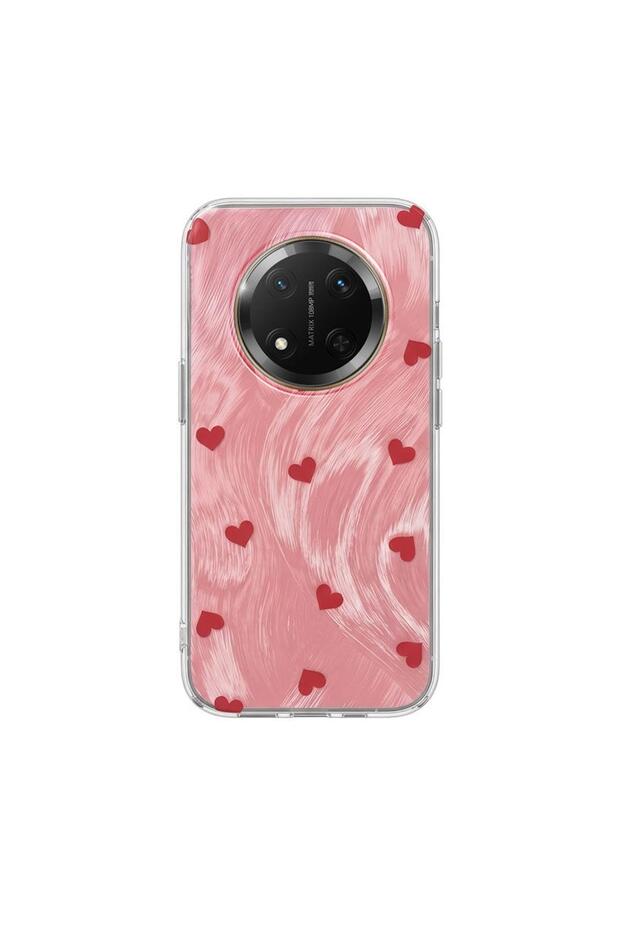 Honor Magic 7 Lite Compatible Case Pink Heart Silicone Case Red