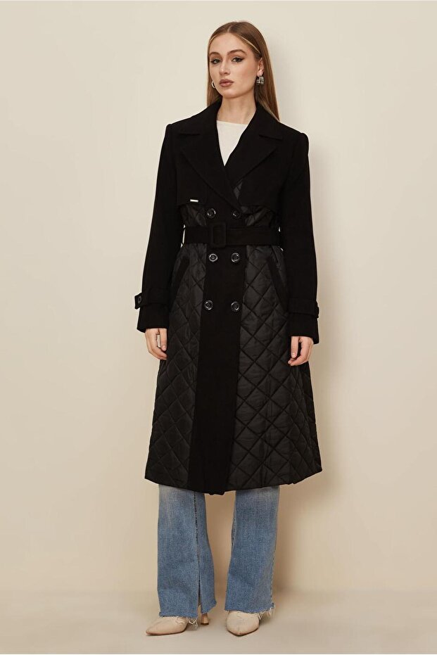 Belted Quilted Detail Coat 90534