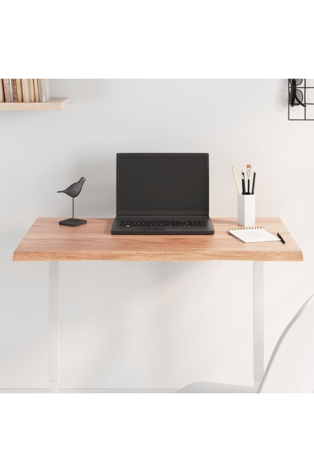Table Top Light Brown 80x60x2 cm Treated Solid Wood Oak Live Edge